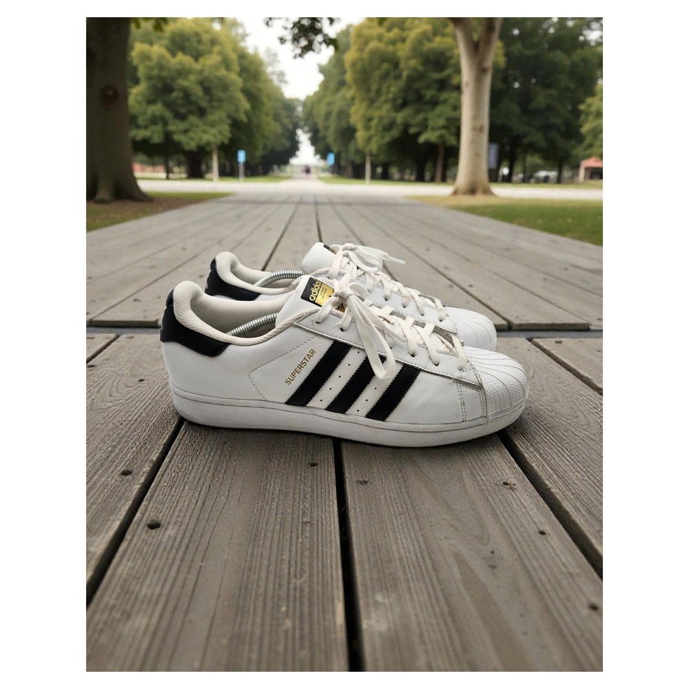 Adidas Superstar Men's White Black Leather Low Top Shell Toe Sneakers‎ Size 12.5